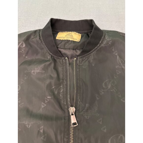 Privilege Society Black Lightweight Bomber Jacket With Subtle Patterned Logos & - Picture 7 of 8